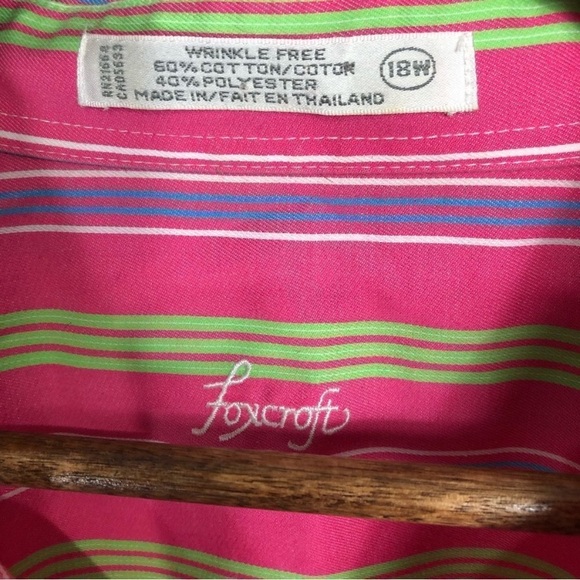 FOXCROFT Pink Green Striped Long Sleeve Button Up Top Curvy Plus Size XXL - Picture 4 of 4